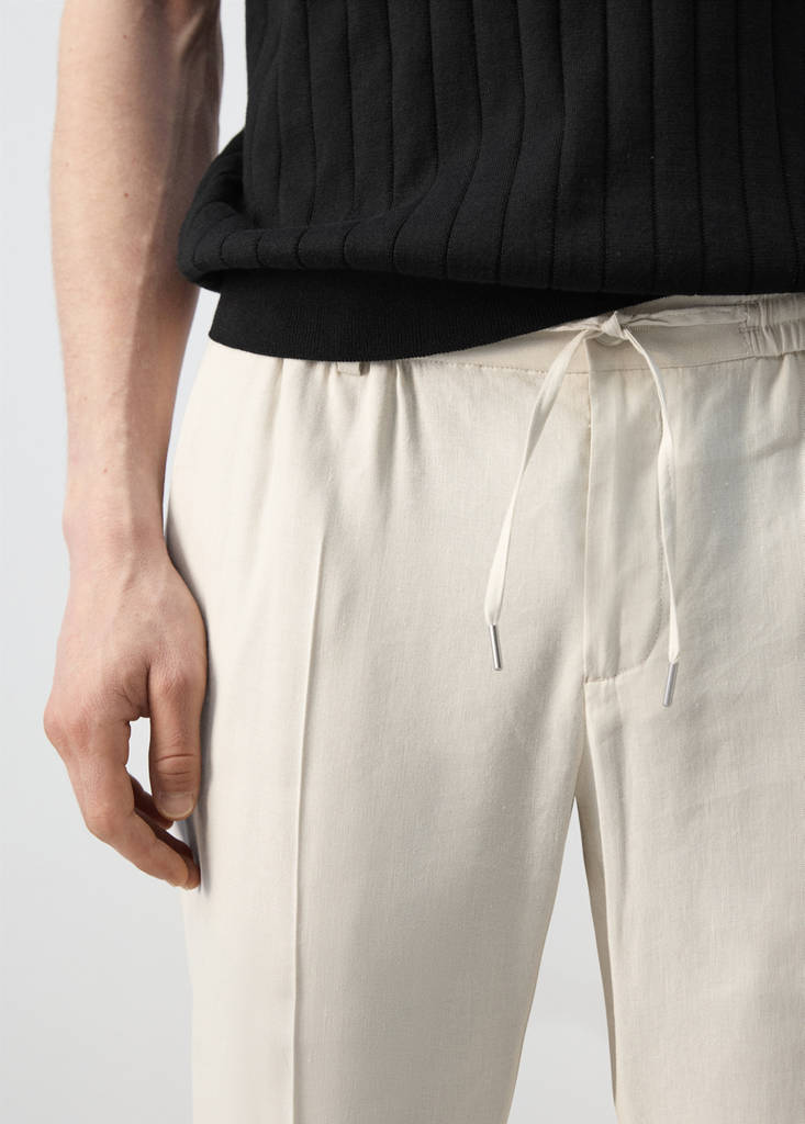 Striped slim-fit linen trousers — Ivory White