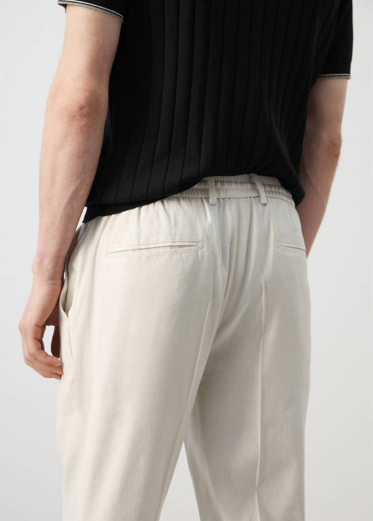 Striped slim-fit linen trousers — Ivory White