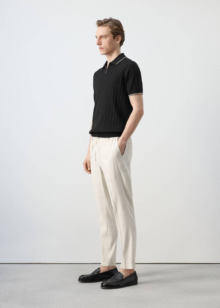 Striped slim-fit linen trousers — Ivory White