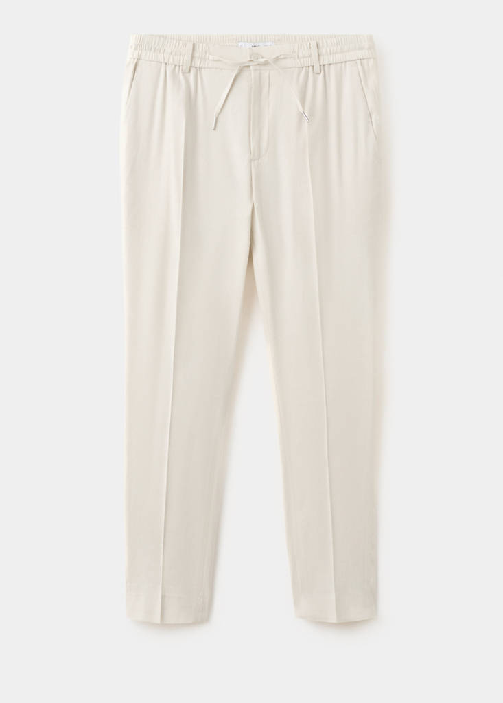 Striped slim-fit linen trousers — Ivory White