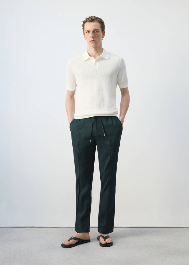 Striped slim-fit linen trousers — Dark Green