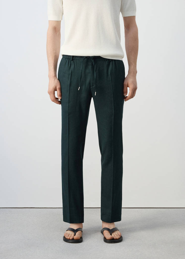 Striped slim-fit linen trousers — Dark Green