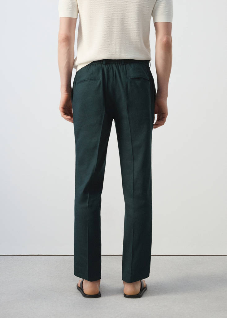 Striped slim-fit linen trousers — Dark Green
