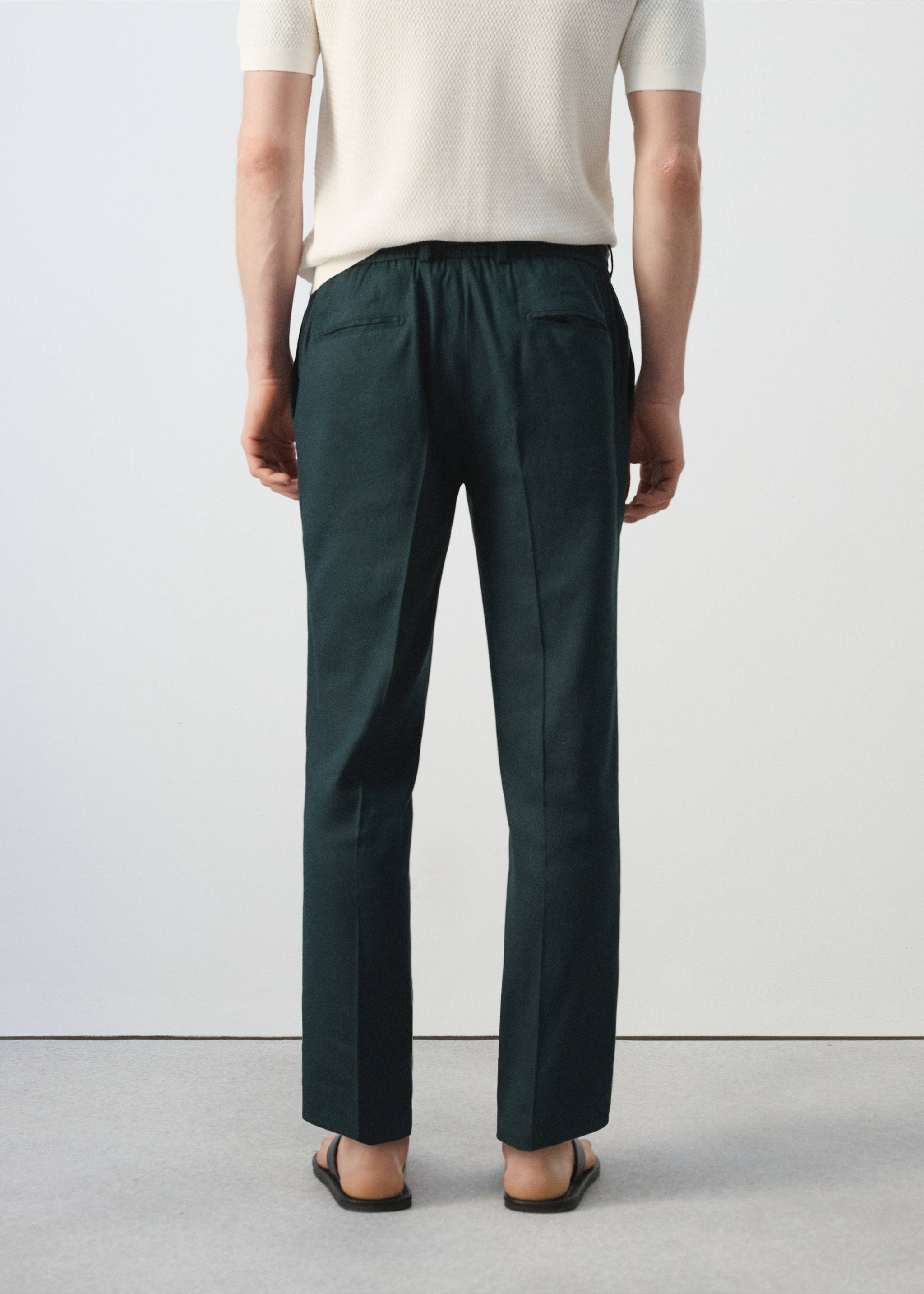 Pantalón lino slim fit rayas - Reverso del artículo, Verde oscuro. Ref: 27057895-00.