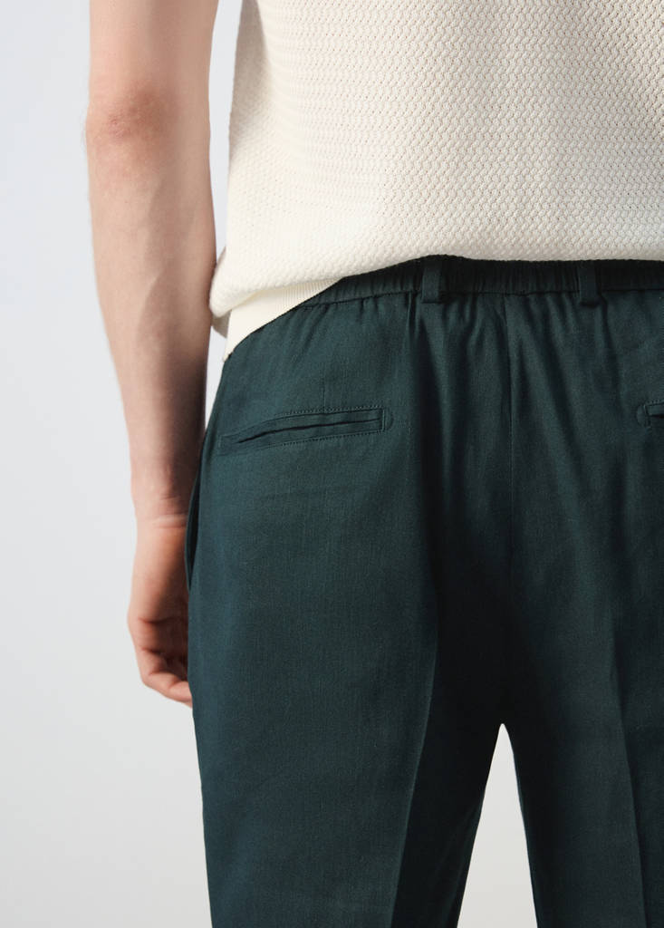 Striped slim-fit linen trousers — Dark Green
