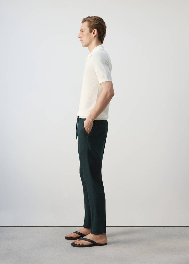 Striped slim-fit linen trousers — Dark Green