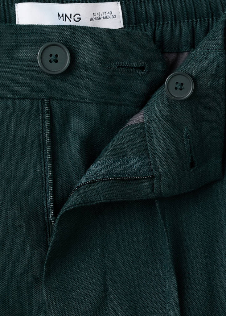Striped slim-fit linen trousers — Dark Green
