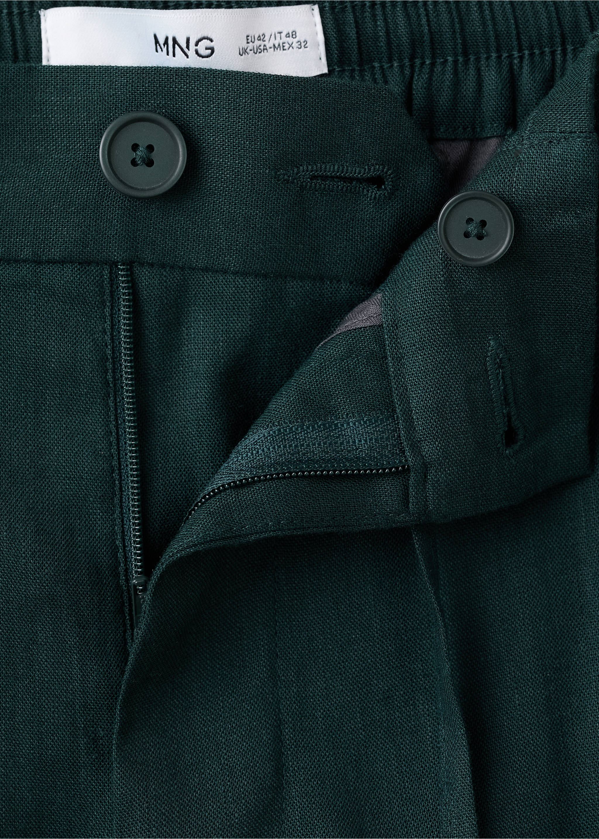 بنطلون سليم فيت مخطط من الكتان - تفاصيل المنتج 8, أخضر غامق. Ref: 27057895-00.