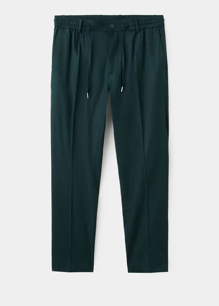 Striped slim-fit linen trousers — Dark Green
