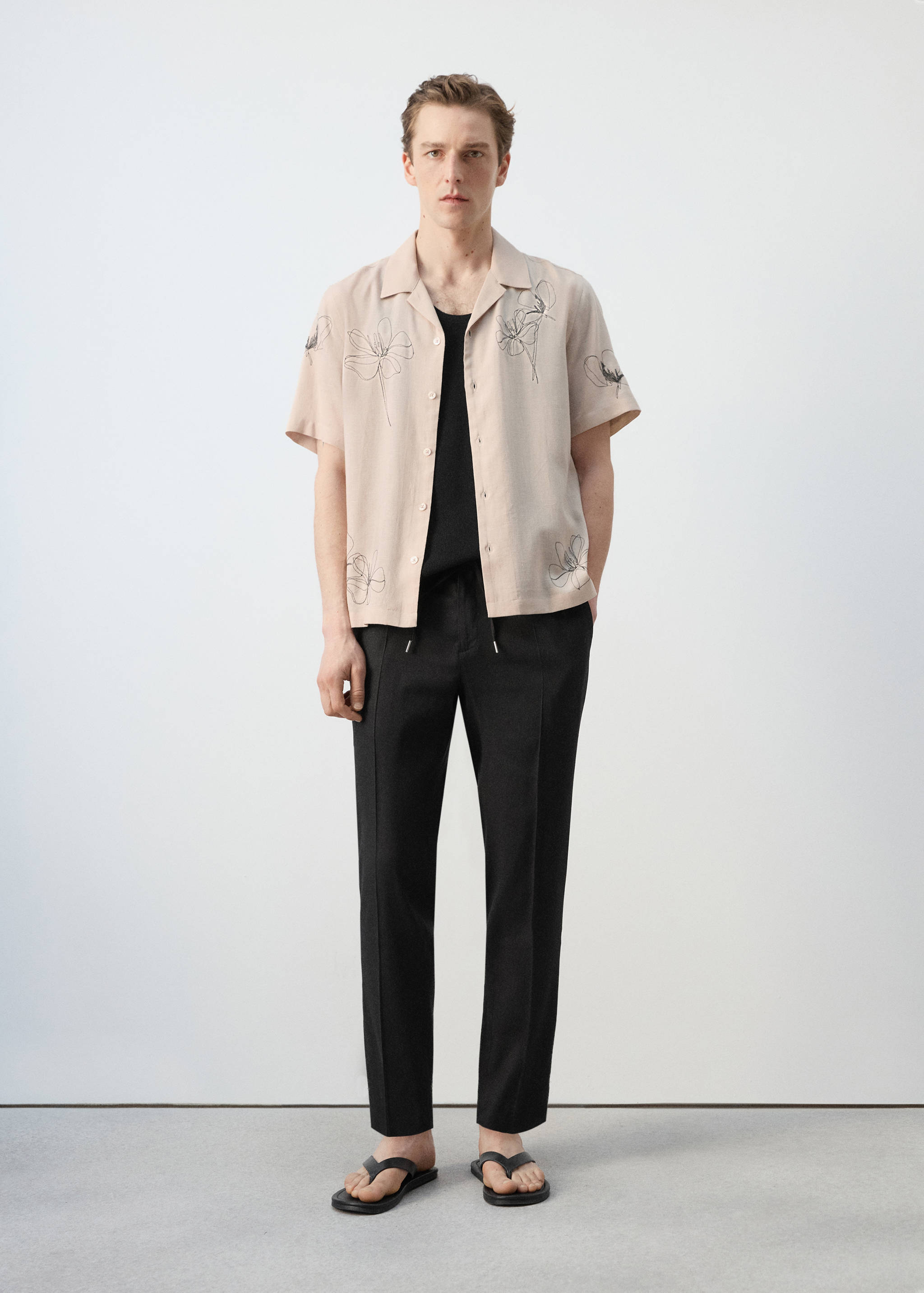 Striped slim-fit linen trousers - General plane