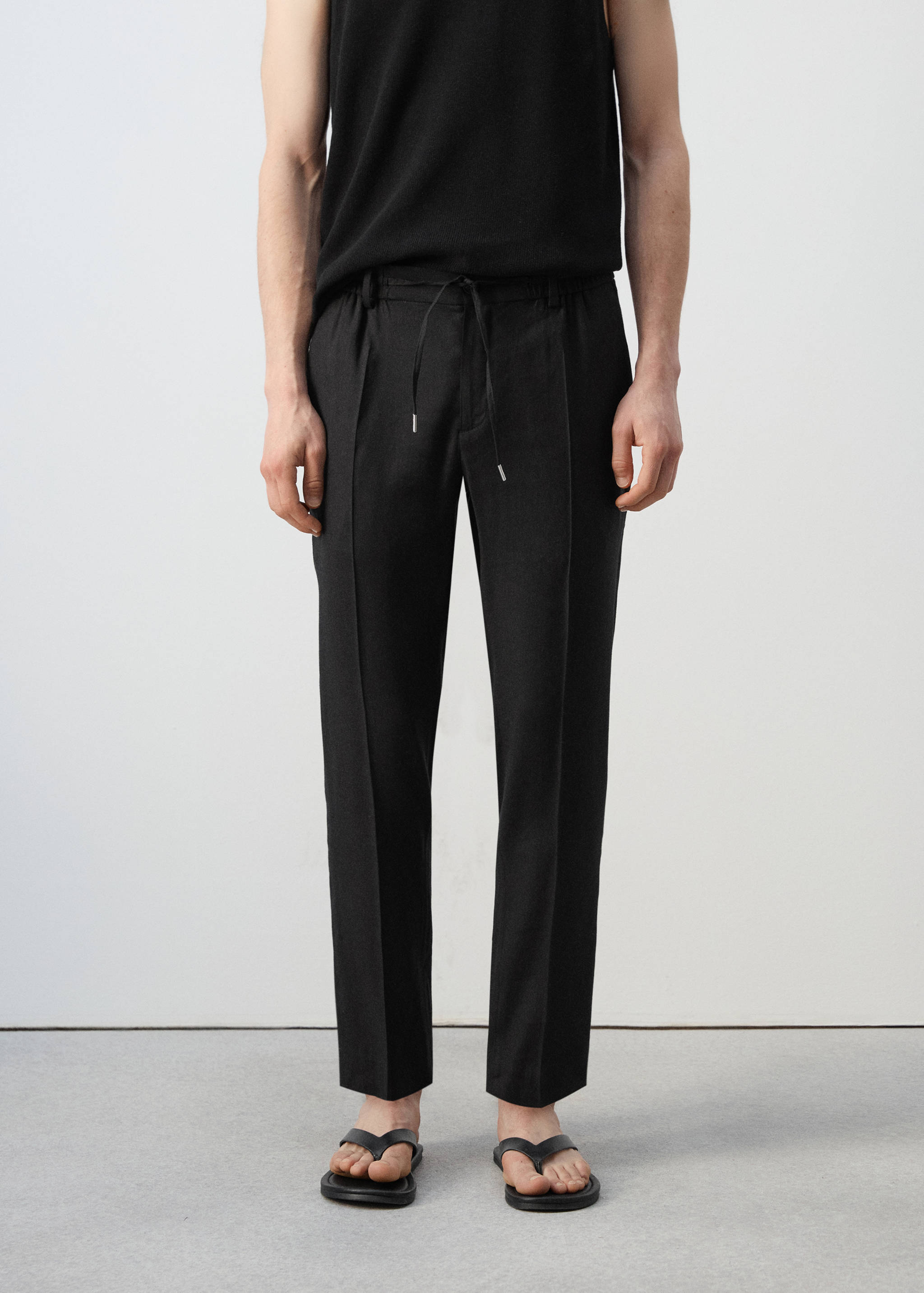 Striped slim-fit linen trousers - Medium plane