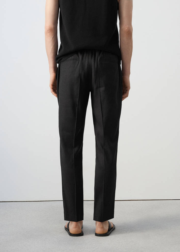 Striped slim-fit linen trousers — Black