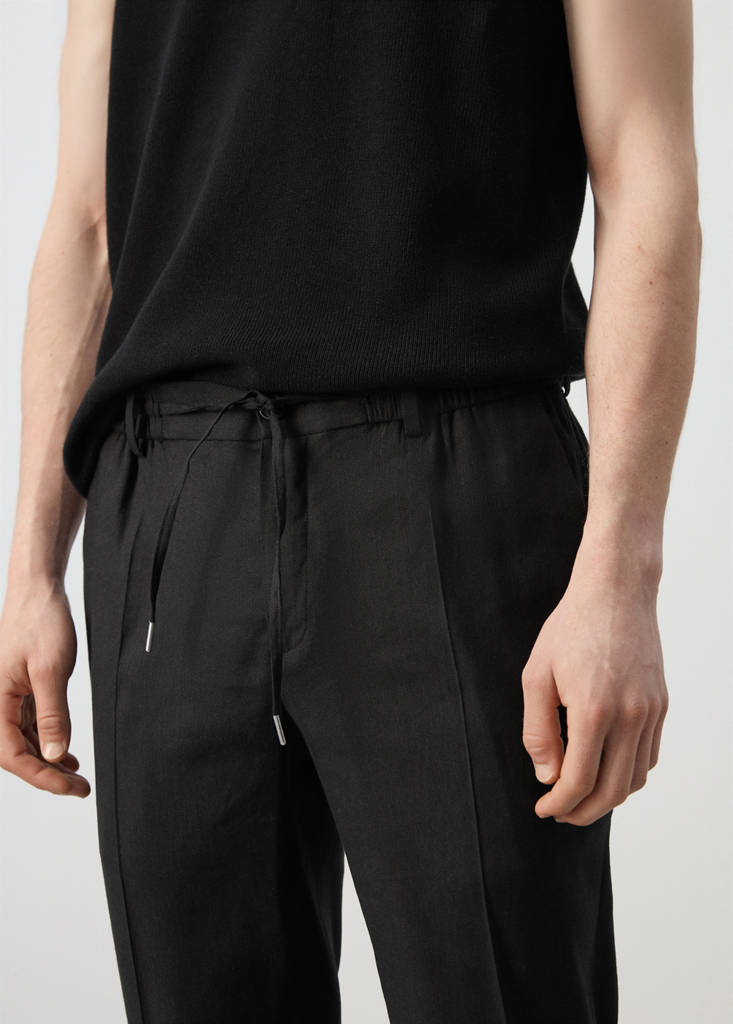Striped slim-fit linen trousers — Black