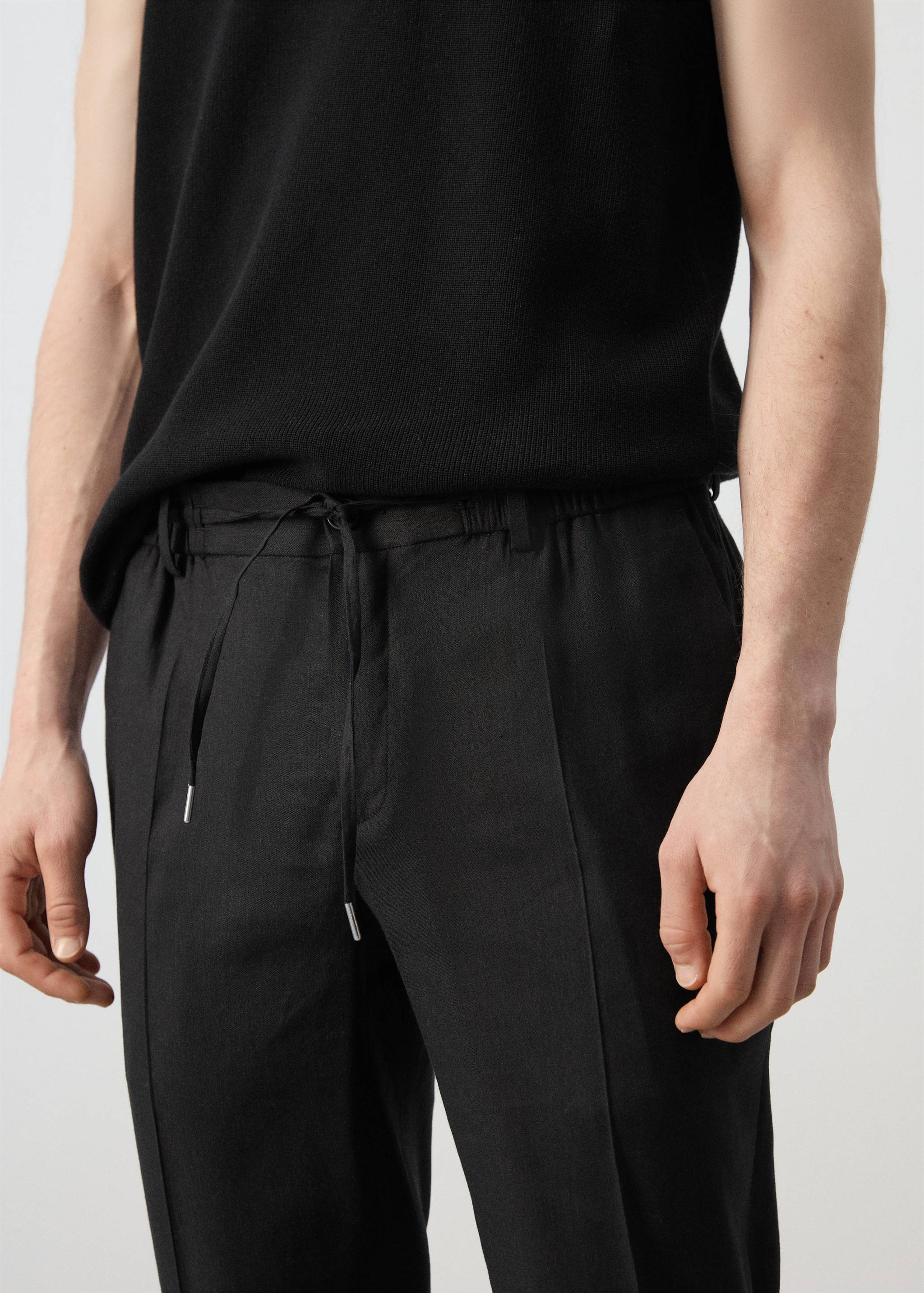 Striped slim-fit linen trousers - Details of the article 1