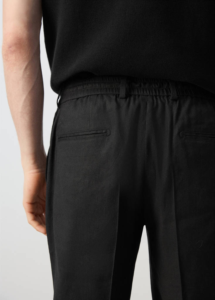 Striped slim-fit linen trousers — Black