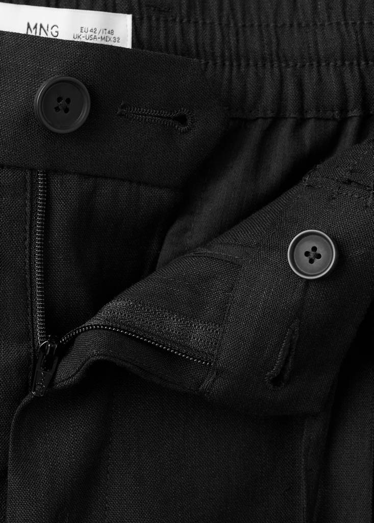 Striped slim-fit linen trousers — Black
