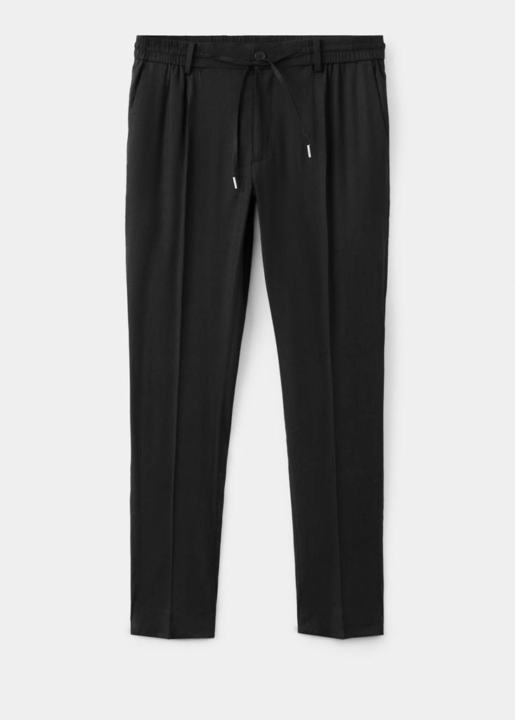 Striped slim-fit linen trousers — Black