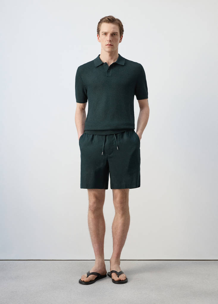 Linen-blend Bermuda shorts with cord detail — Dark Green