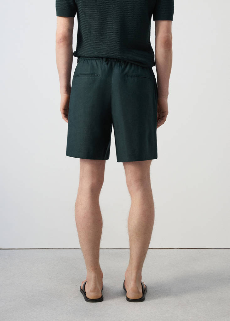 Linen-blend Bermuda shorts with cord detail — Dark Green