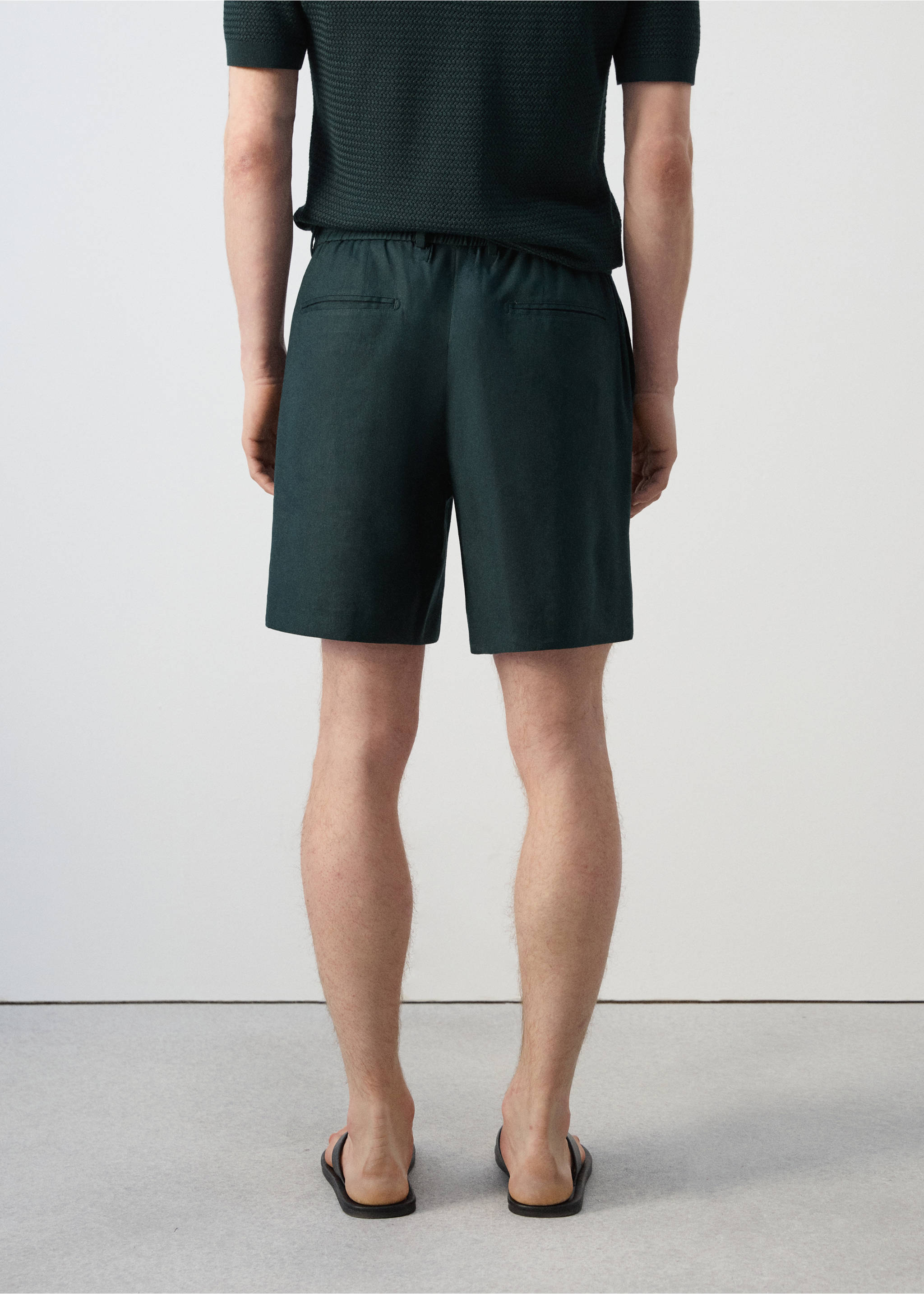 Slim-fit linen bermuda shorts - Reverse of the article, Dark Green. Ref: 27057896-00.