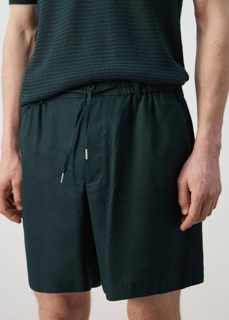 Linen-blend Bermuda shorts with cord detail — Dark Green