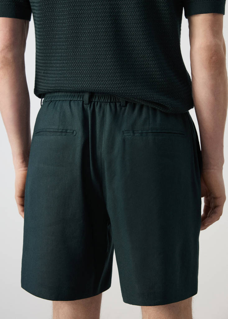 Linen-blend Bermuda shorts with cord detail — Dark Green