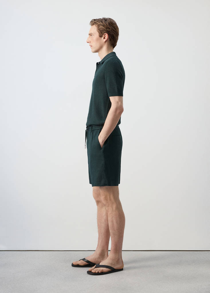 Linen-blend Bermuda shorts with cord detail — Dark Green