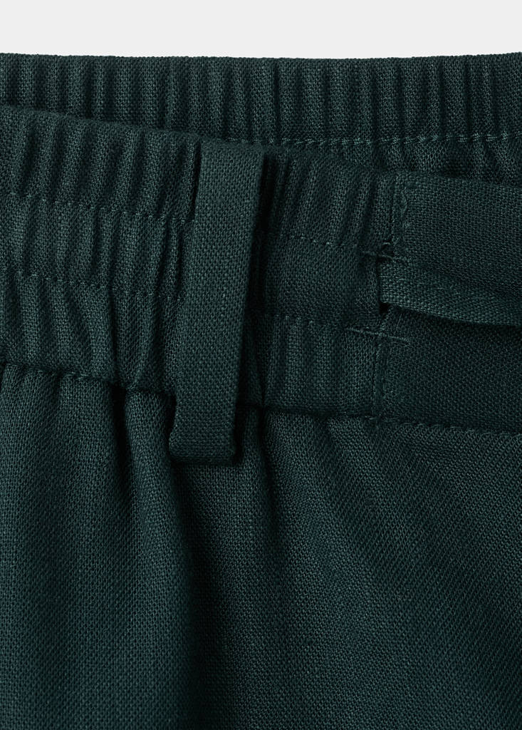 Linen-blend Bermuda shorts with cord detail — Dark Green