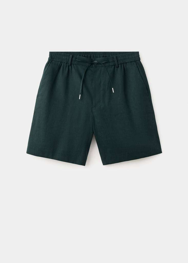 Linen-blend Bermuda shorts with cord detail — Dark Green