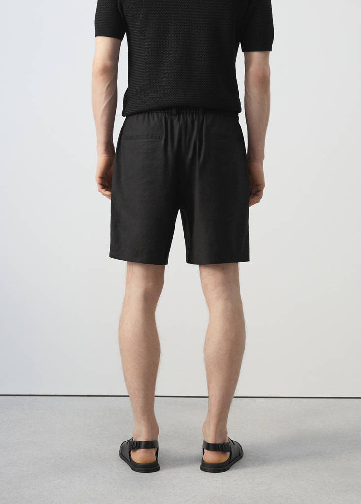 Linen-blend Bermuda shorts with cord detail — Black