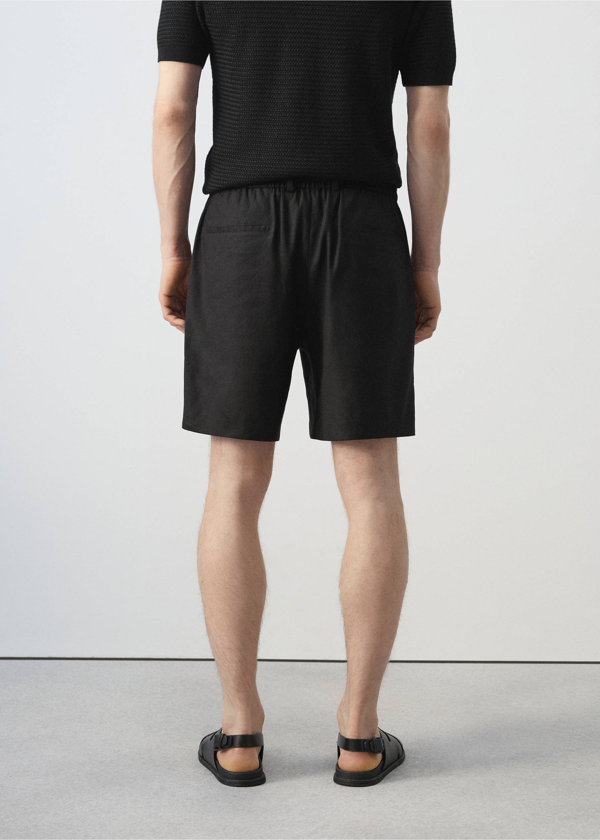 Slim-fit linen bermuda shorts - Reverse of the article, Black. Ref: 27057896-00.