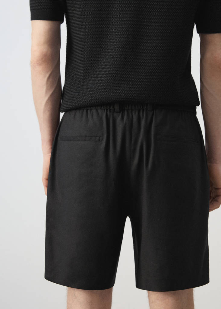 Linen-blend Bermuda shorts with cord detail — Black