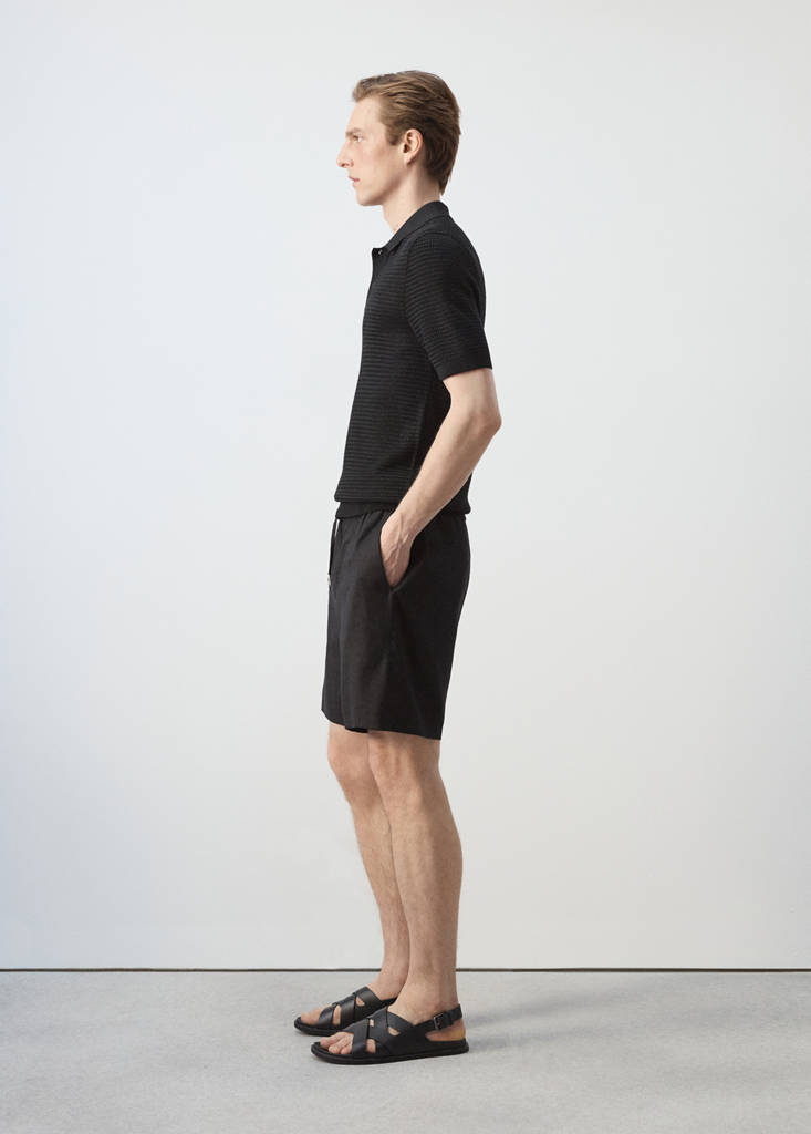 Linen-blend Bermuda shorts with cord detail — Black
