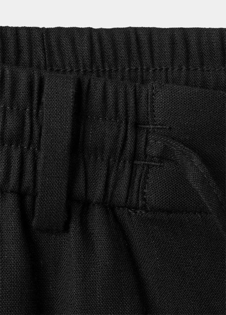Linen-blend Bermuda shorts with cord detail — Black