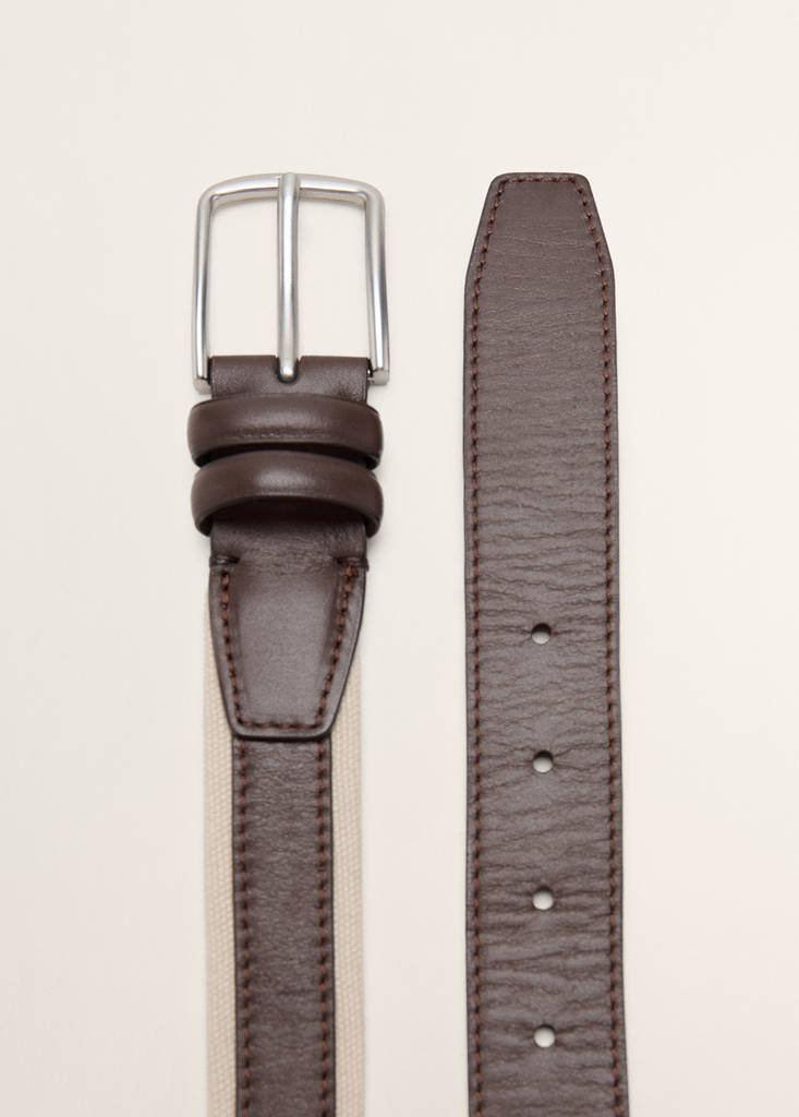 Leather mixed belt — Brown
