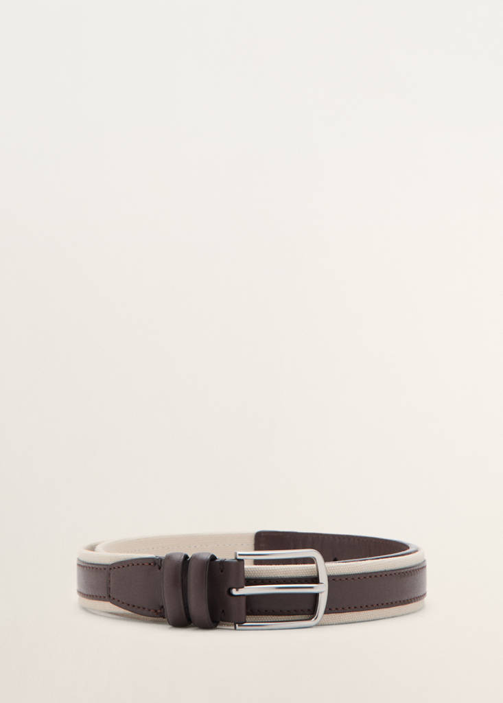 Leather mixed belt — Brown