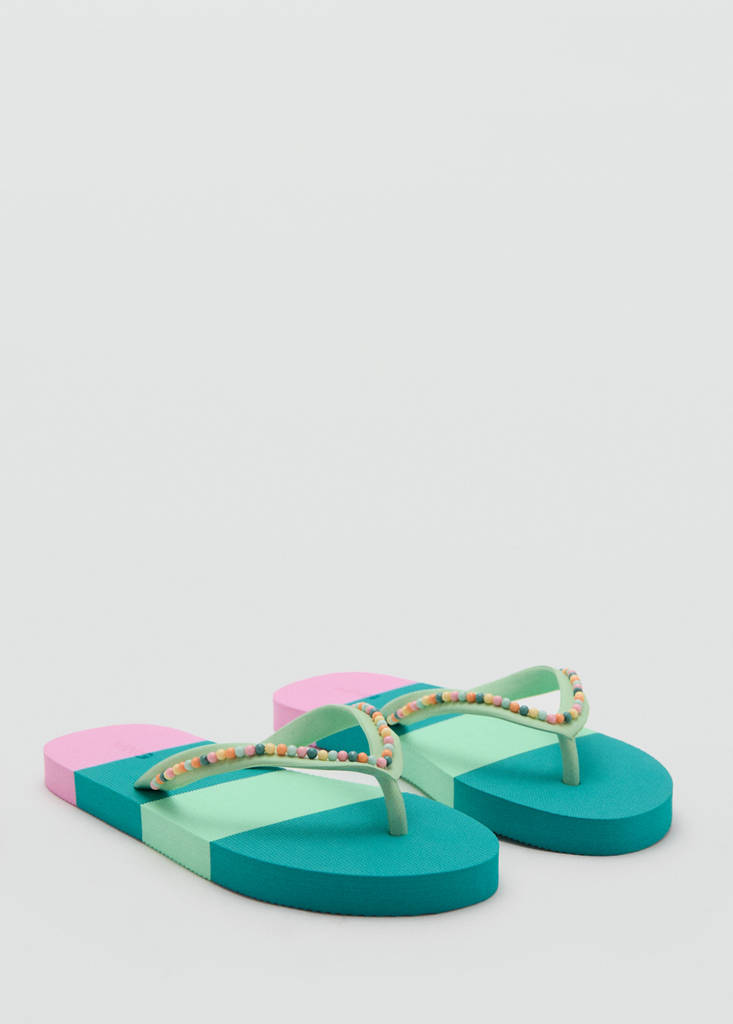 Multicoloured flip-flops with bead details — Pastel Green