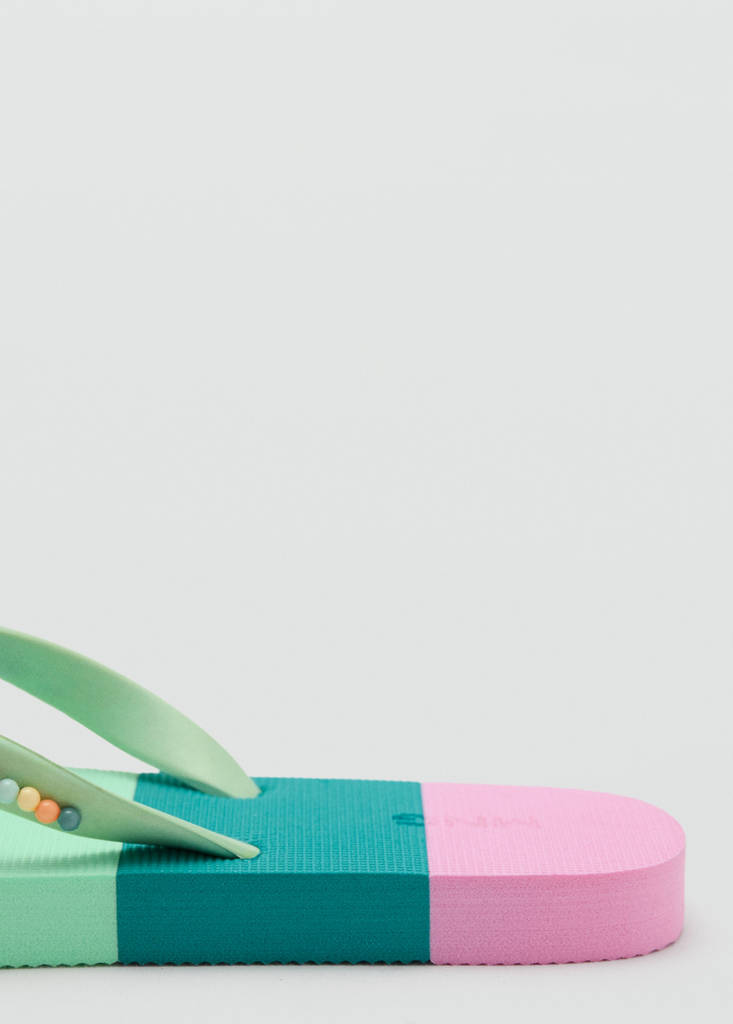 Multicoloured flip-flops with bead details — Pastel Green