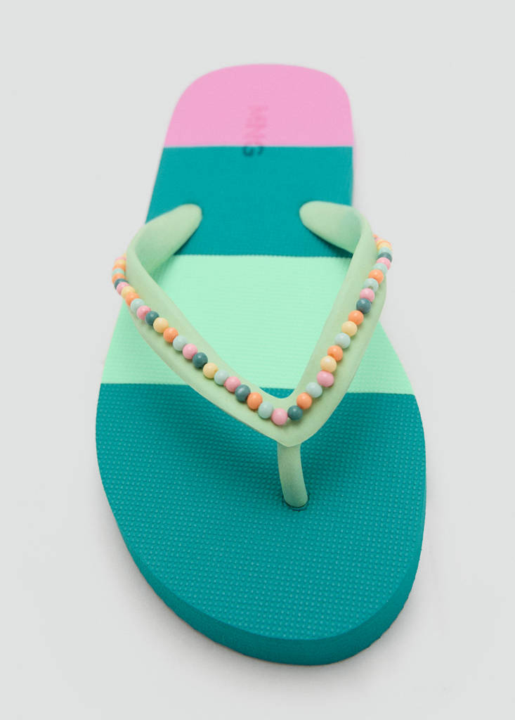 Multicoloured flip-flops with bead details — Pastel Green
