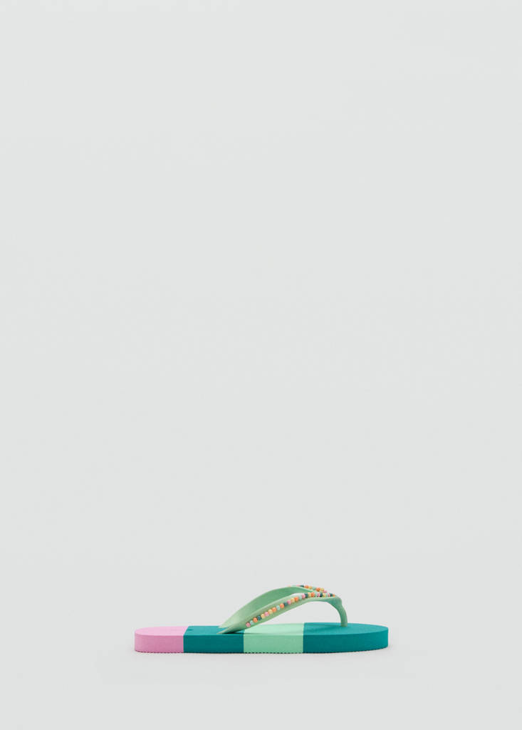 Multicoloured flip-flops with bead details — Pastel Green