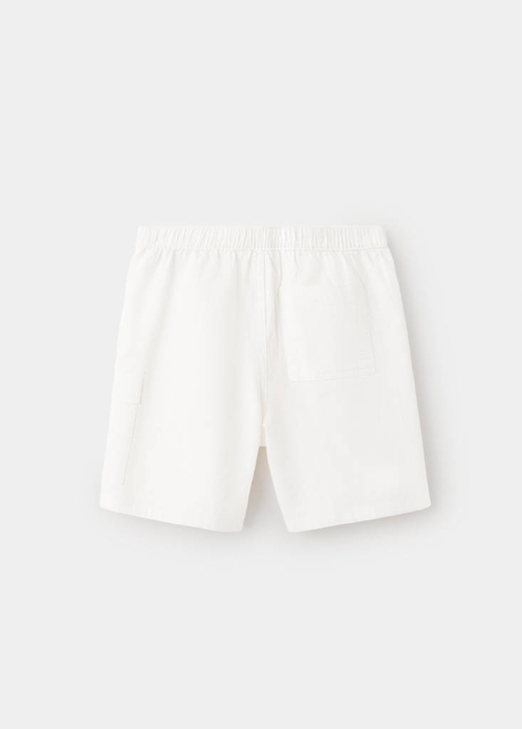 Linen and cotton blend cargo bermudas — Off White
