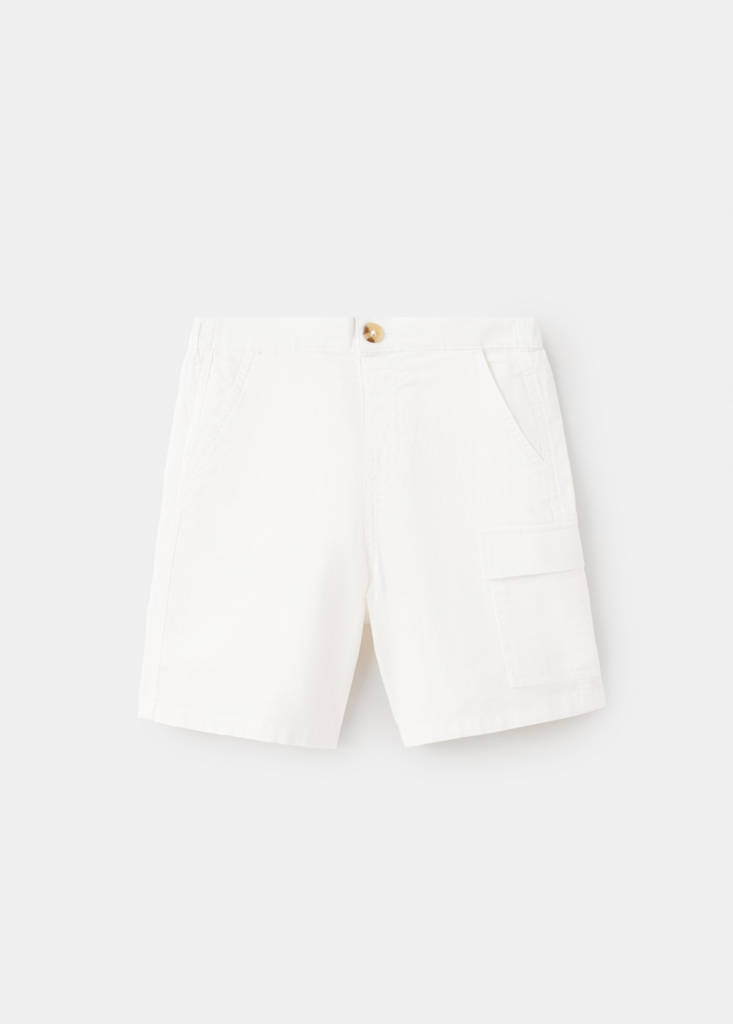 Linen and cotton blend cargo bermudas — Off White