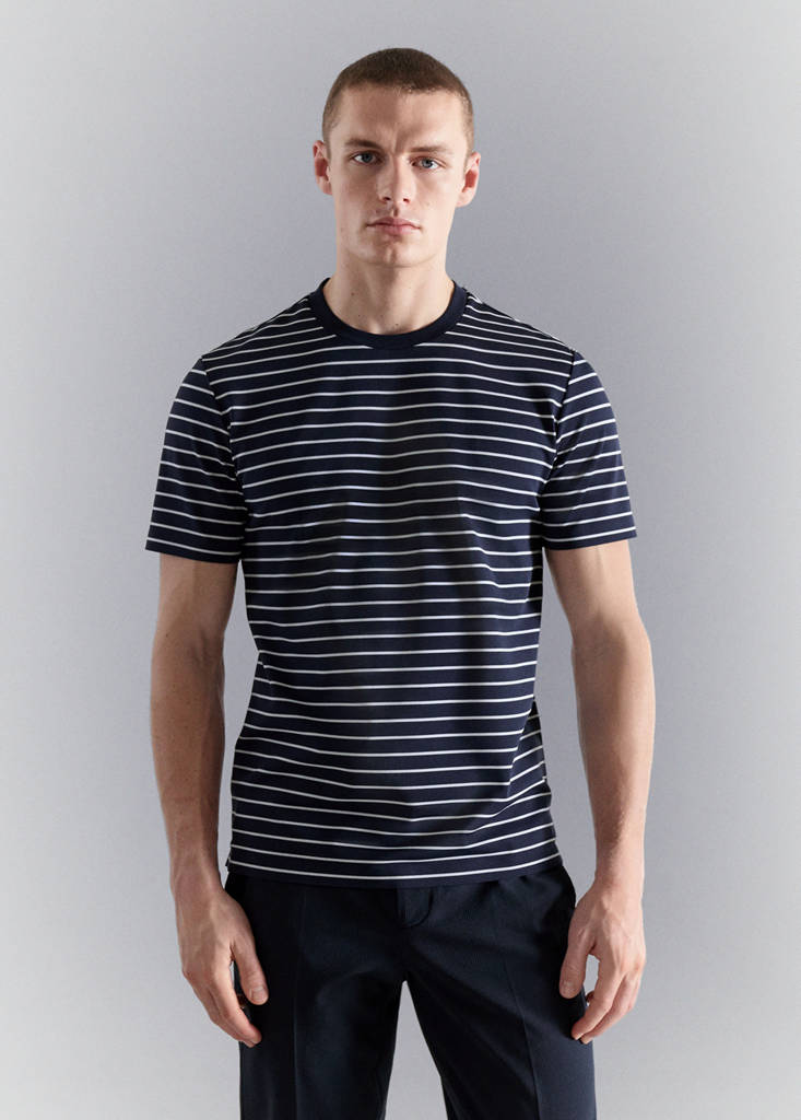 Slim fit striped COOLMAX® T-shirt — Navy