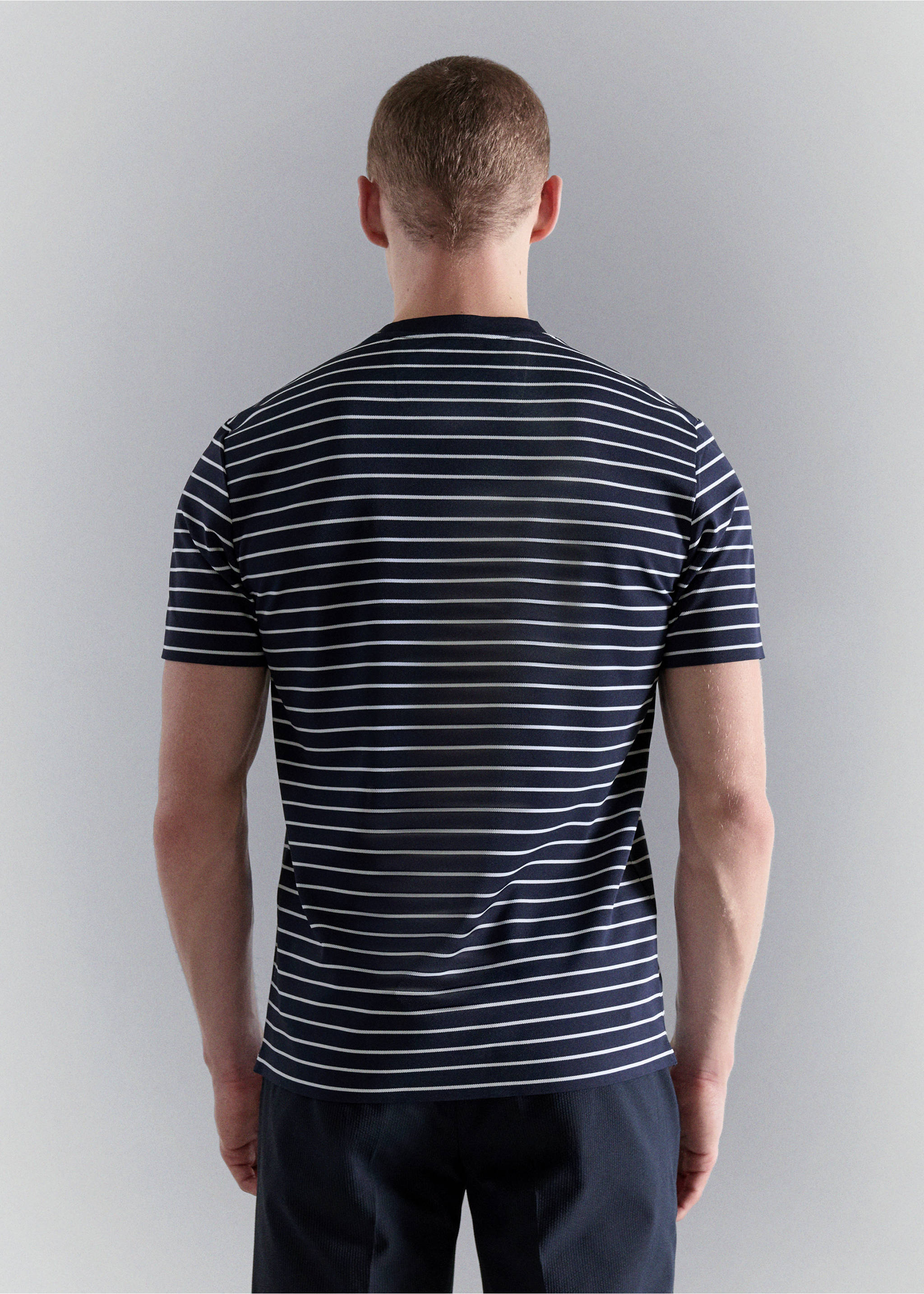 T-shirt slim-fit rayures COOLMAX® - Verso de l’article, Bleu marine. Ref: 27057910-00.