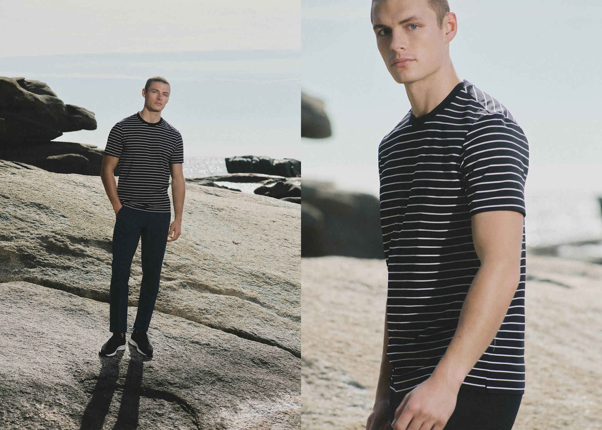 Slim fit striped COOLMAX® T-shirt - Panoramic plane