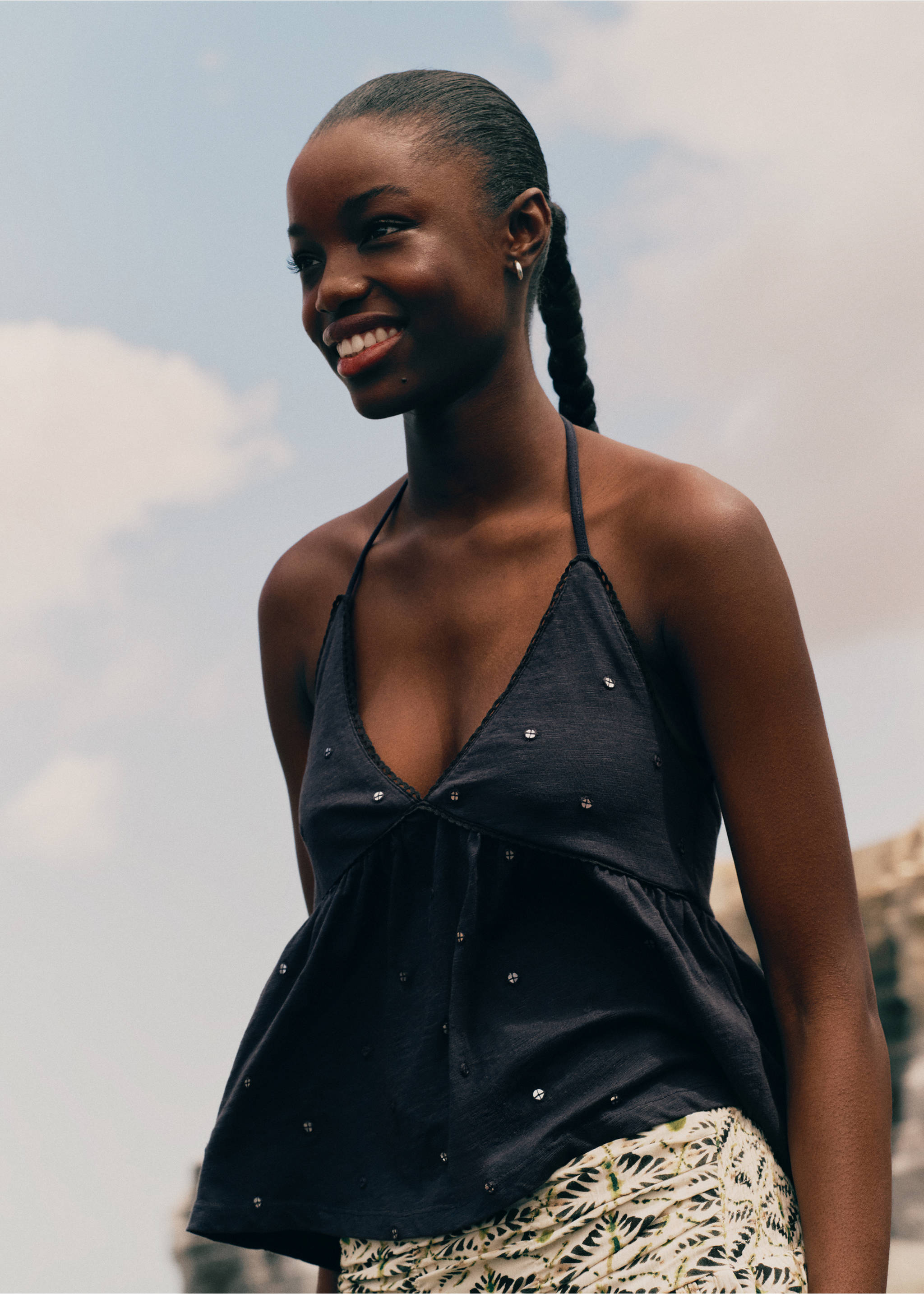 코튼 스트랩 탑 - 상품 내역: 5, 차콜. Ref: 27057911-00.