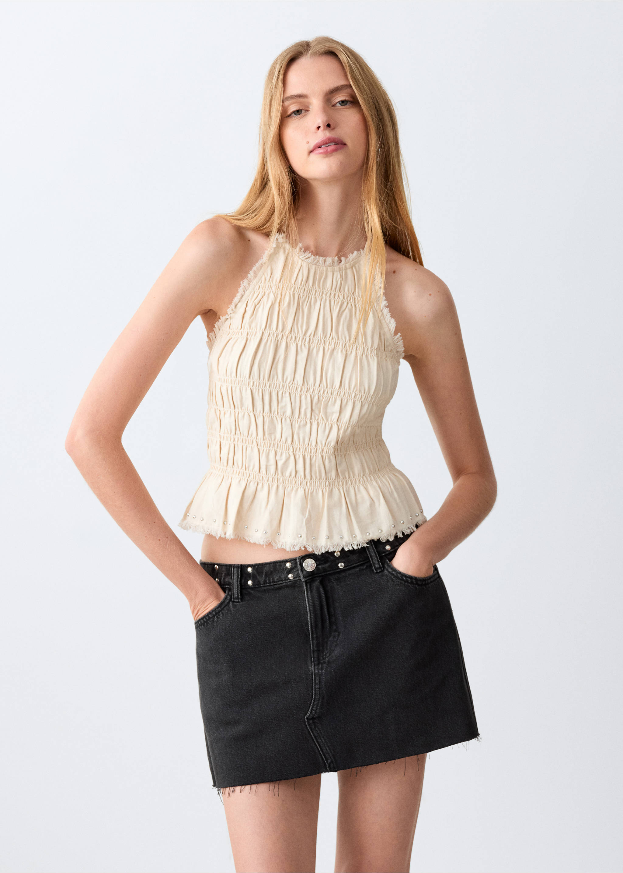 Denim skirt with stud details - Medium plane, Black denim. Ref: 27057913-00.