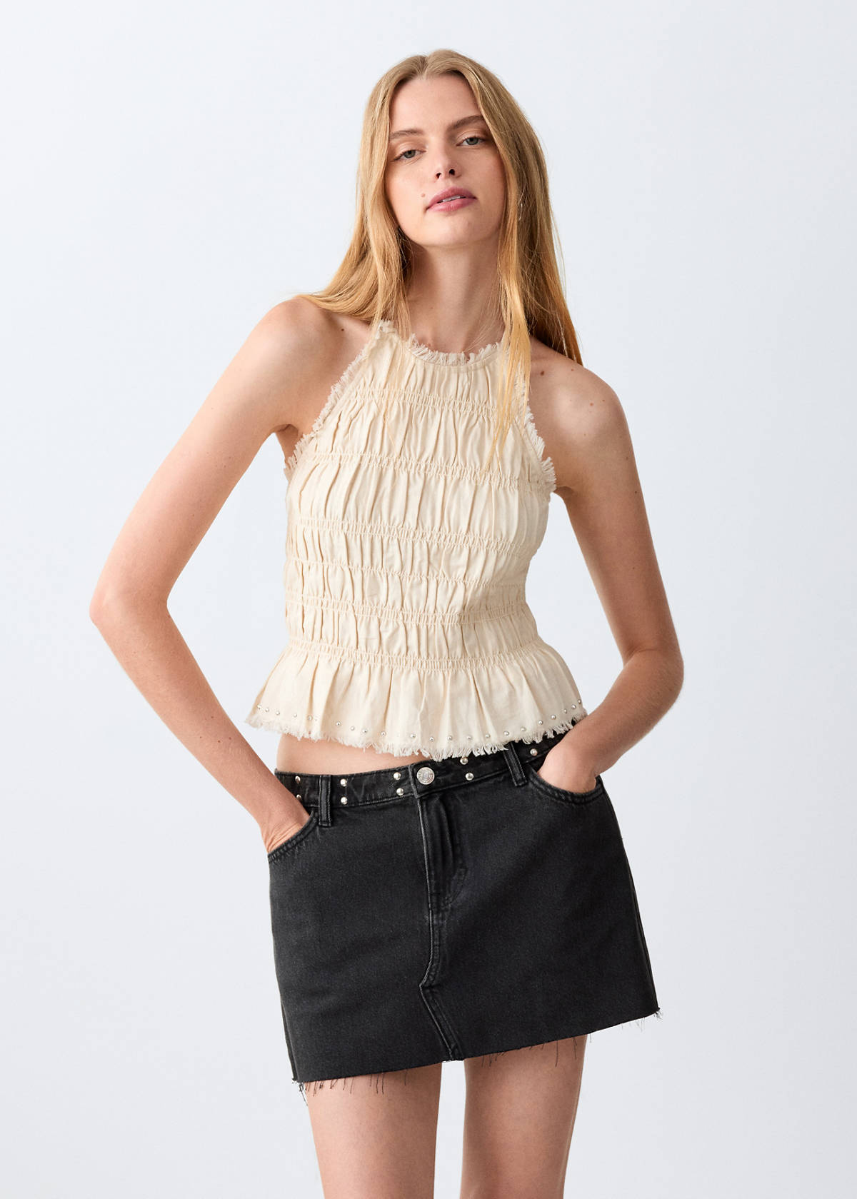 Studded denim skirt — Black denim