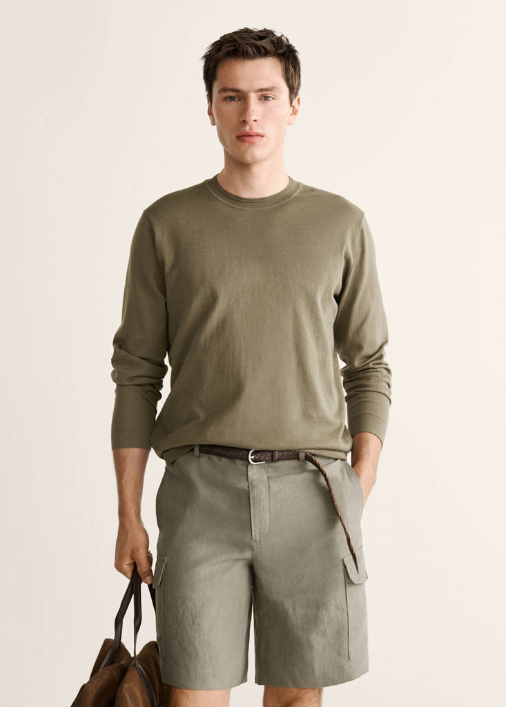 Fine-knit cotton sweater — Khaki
