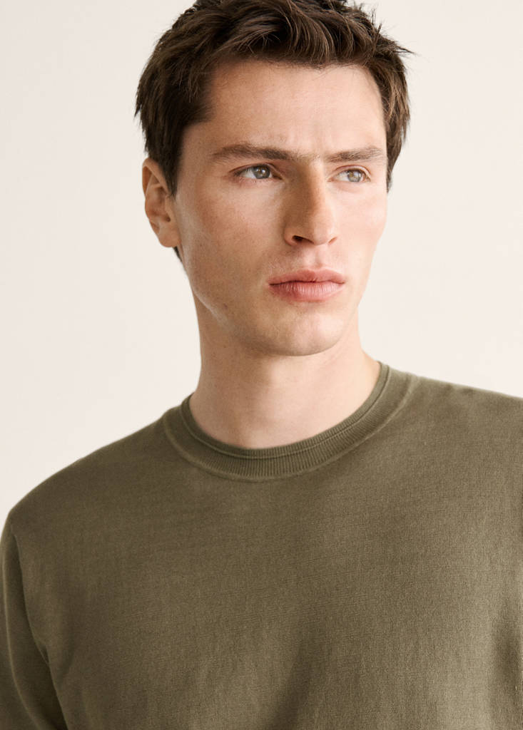 Fine-knit cotton sweater — Khaki